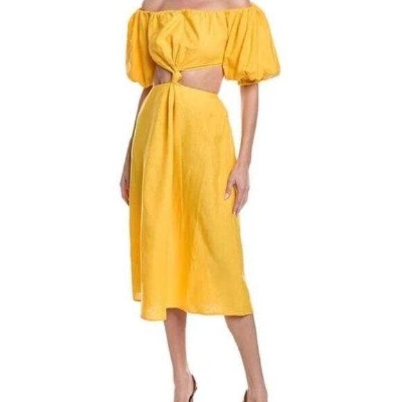 FARM RIO !  LINEN Cut Out Puff-Sleeve Maxi DRESS SZ M - Picture 2 of 15
